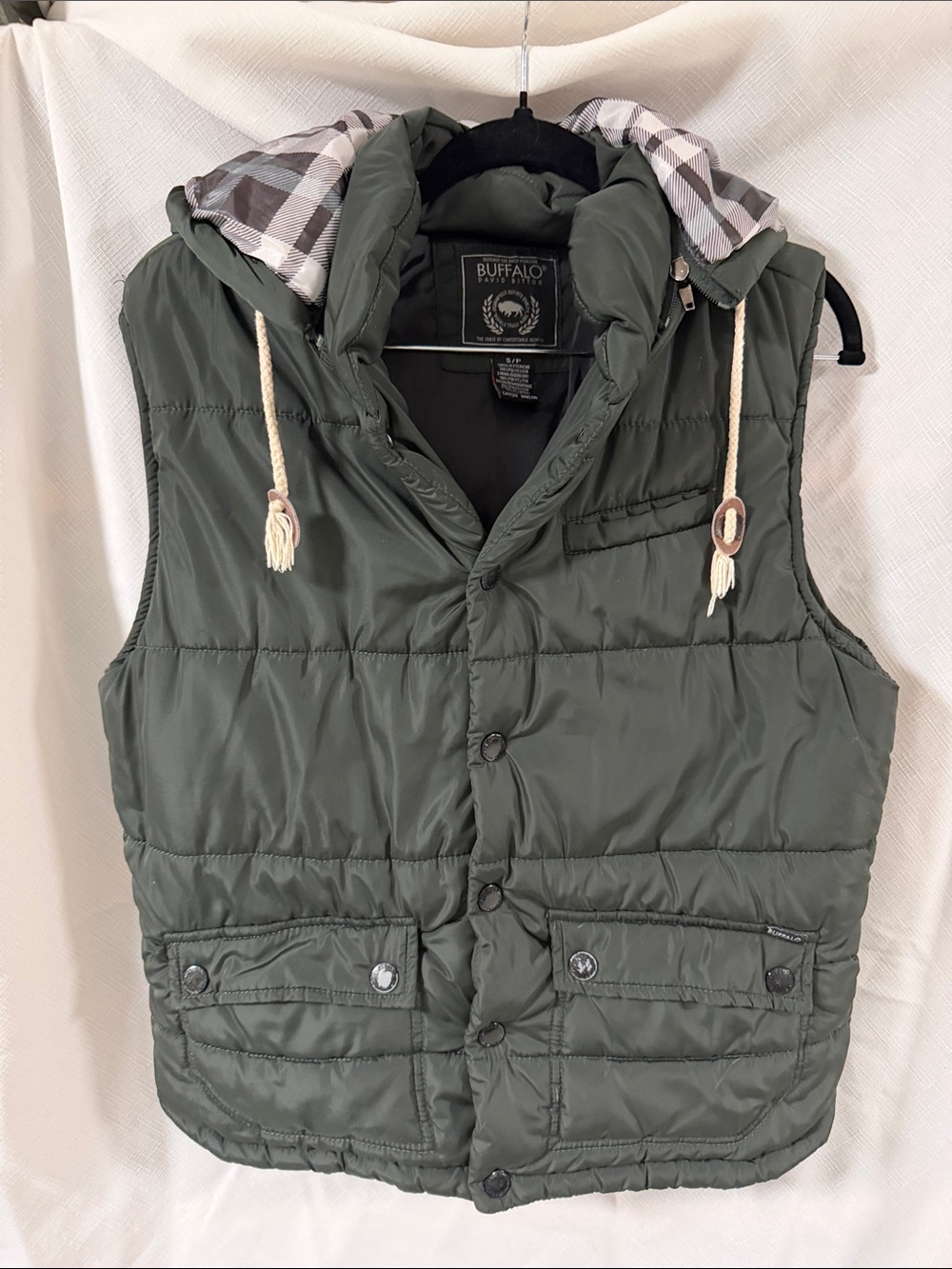 Buffalo David Bitton Olive Green Quilted Hooded Vest